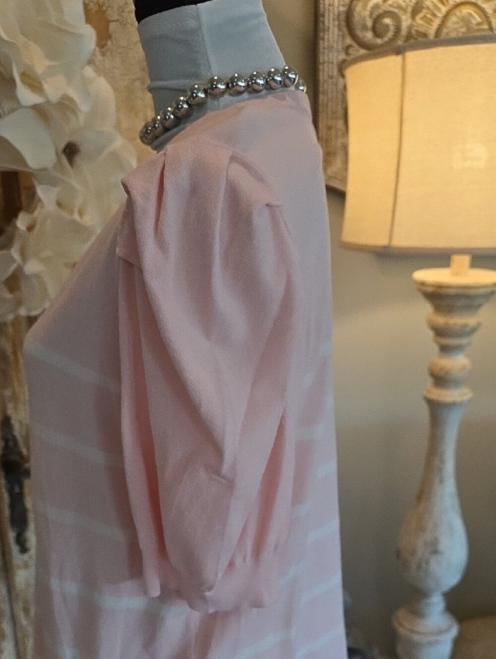 Anne Klein Pink and White Striped Short Sleeve Puff Top - Picture 7 of 10